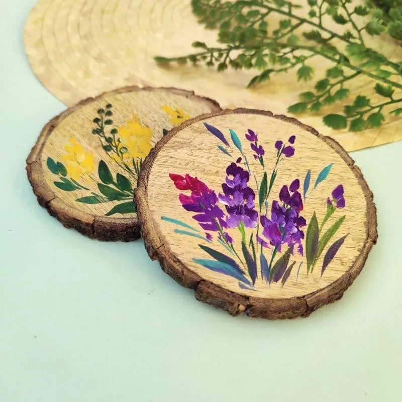 Lavender Bliss Handpainted Coaster -  Set Of Two media 1
