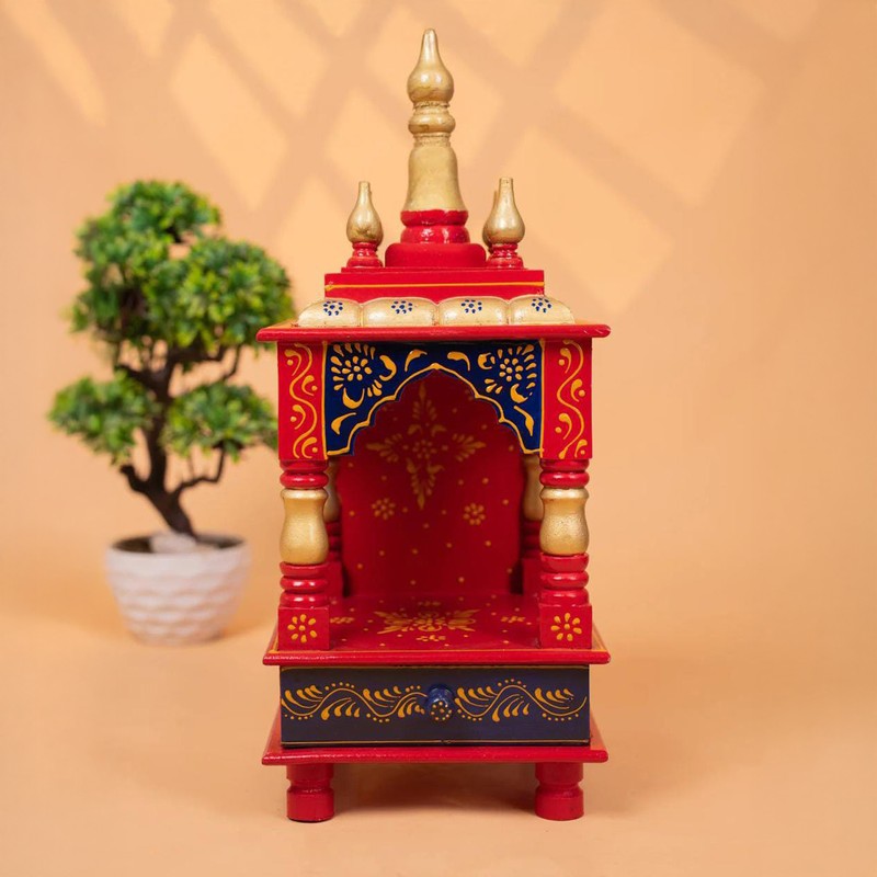 DevLok Handcrafted Wooden Mandir -Red