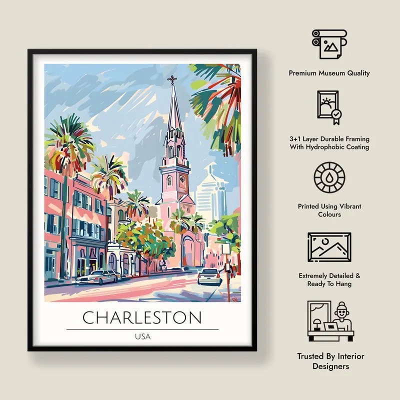 Vintage Charleston Framed Canvas Wall Painting media 8