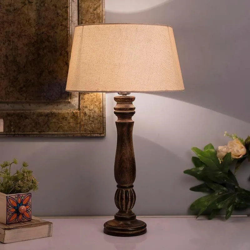 Vintage Victorian Fabric Table Lamp - bEIGE,bROWN media 1