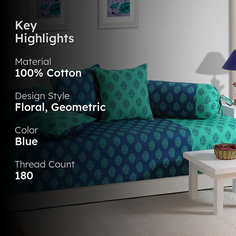 Swayam Rajastha Cotton Diwan Set (Turquoise) - Six Piece Set media 2