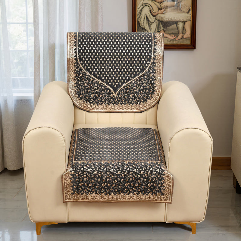 Petite Leaves Chenille Sofa Cover - Grey media 4