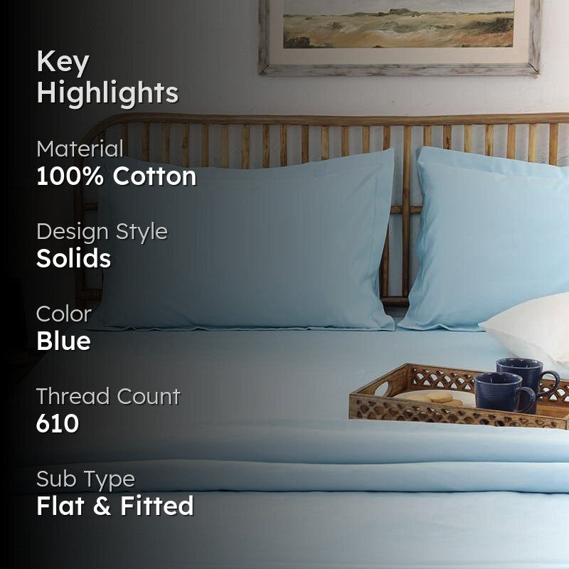 Dreamy Delight Cotton Bedsheet (Blue) - 610 TC media 2