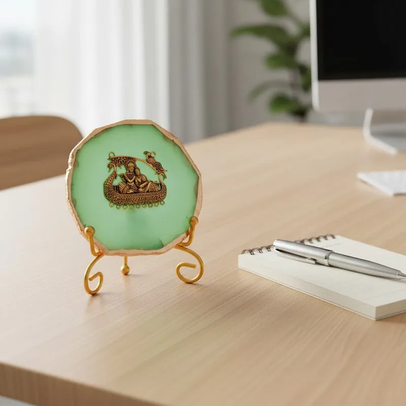 Radhe Krishna Bliss Agate Showpiece With Stand - Green media 5