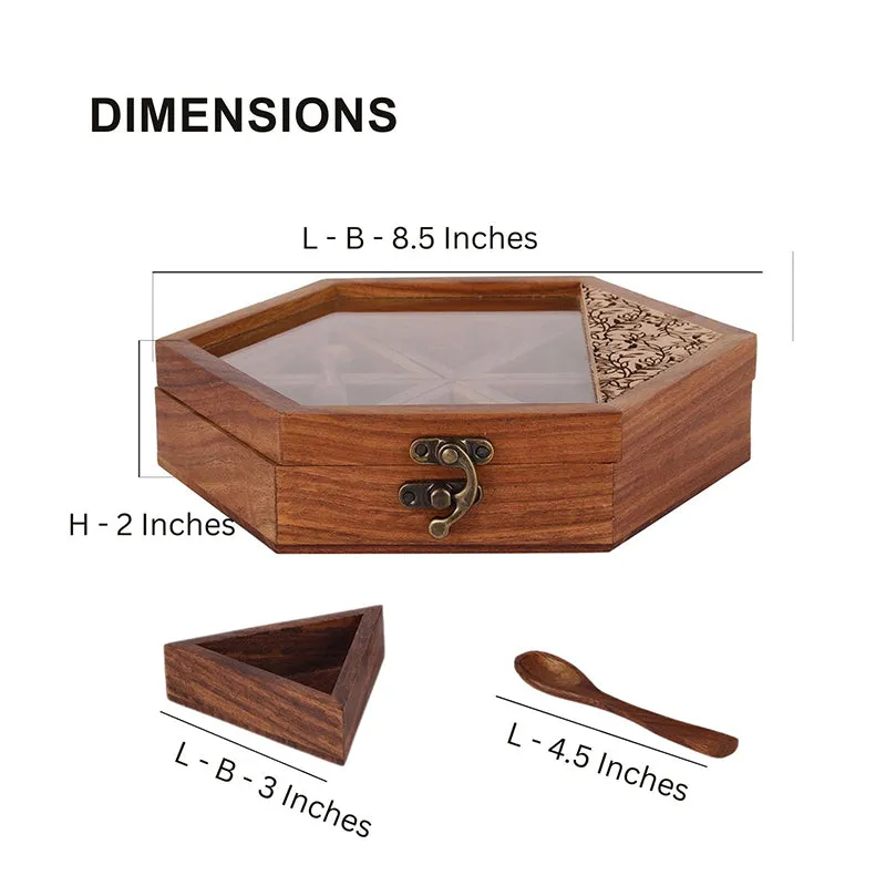 Amani Sheesham Wood Masala Box - Eight Piece Set media 8