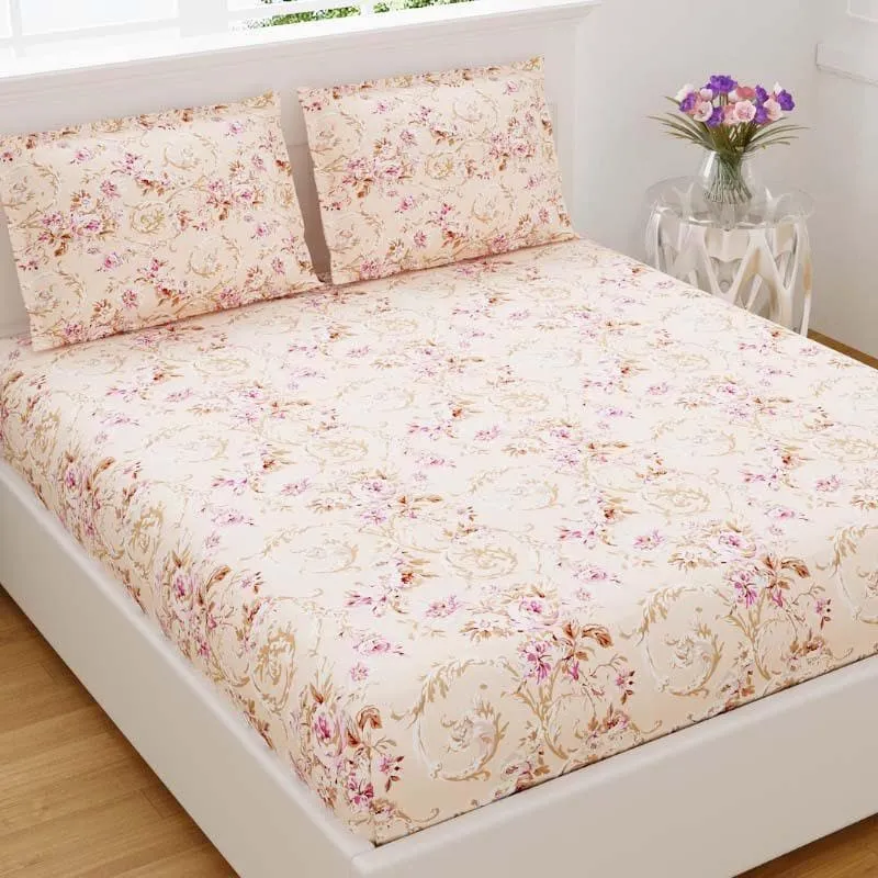 Floral Caper Cotton Bedsheet (Orange) - 240 TC media 6