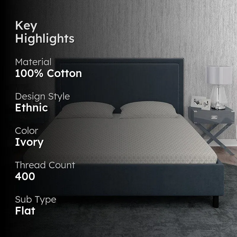 Miniature Motif Ethnic Cotton Bedsheet (White) - 400 TC media 2