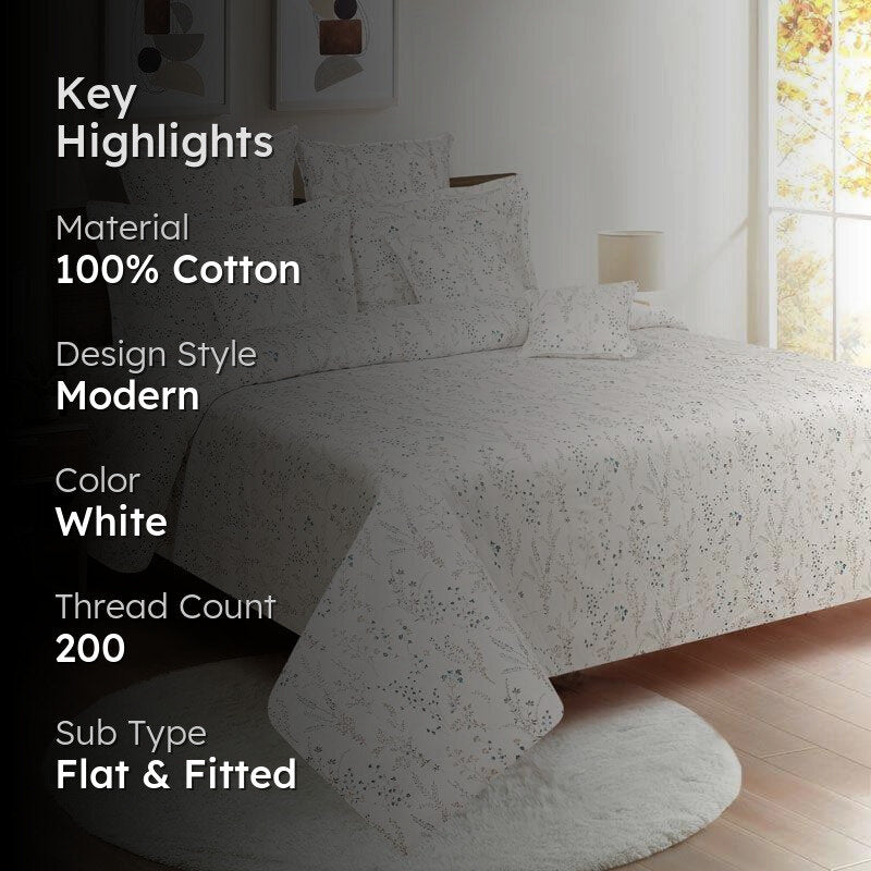 Swayam Cream Evara Floral Bedsheet - 200 TC || Super Soft media 2