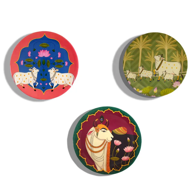 Pichwai Kamadhenu Wall Plate - Set of Three media 3