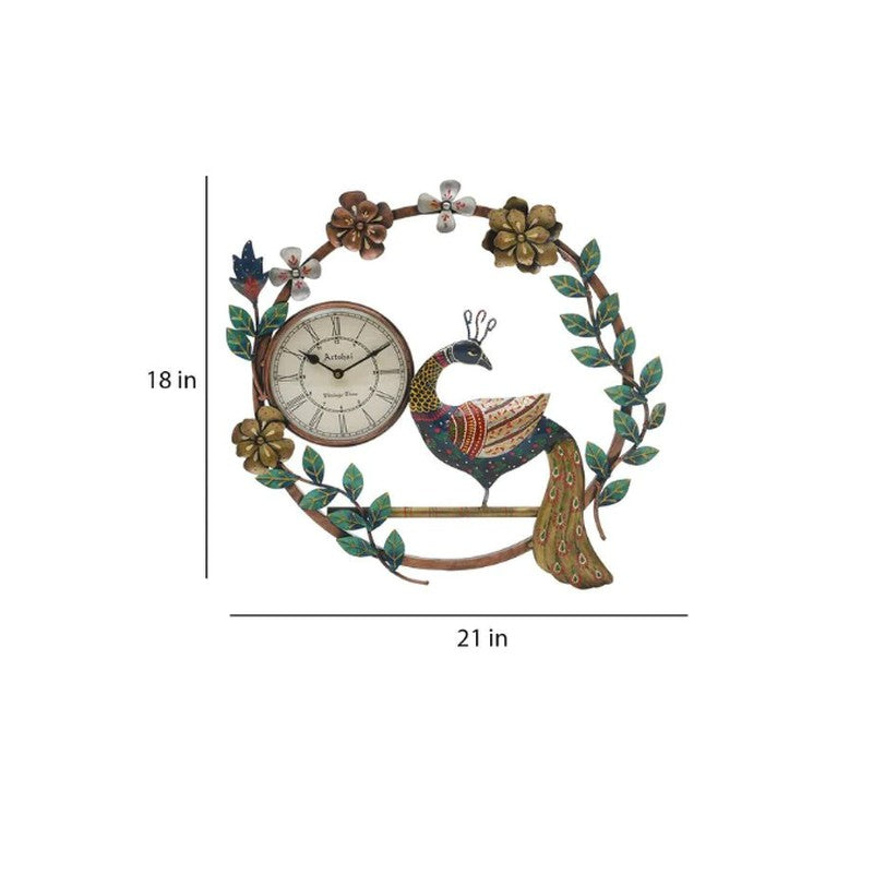 Peacock Hanging Artwork Metal Wall Clock media 5