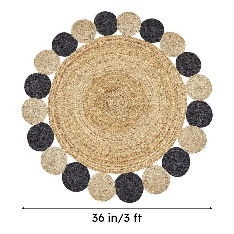 Plait Flora Braided Jute Area Rug - Black, Beige media 7