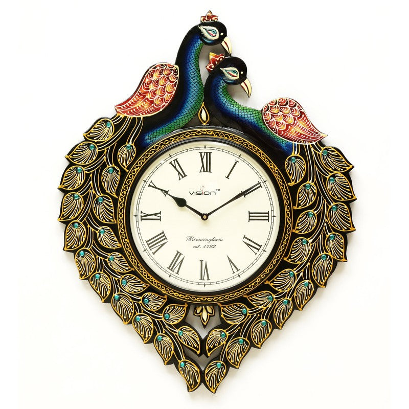 Artistic Peacock Motif Wood Wall Clock media 3