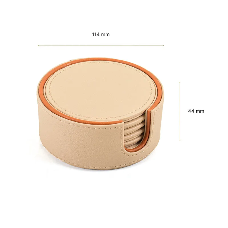 Tisca Faux Leather Coaster (Beige) - Seven Piece Set media 9