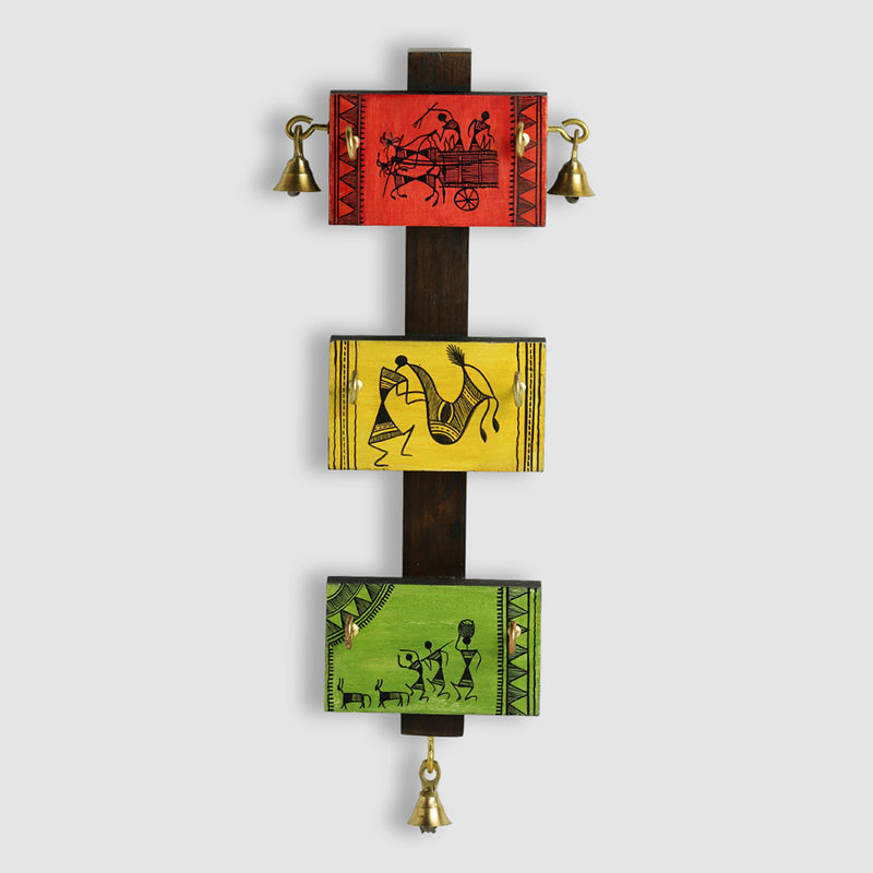 Warli Grip Handpainted Teak & Pine Wood Key Hook media 3