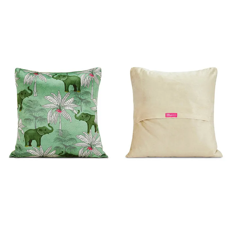 India Circus Tropica Tuskers Printed Velvet Cushion Cover - Set Of Five media 4