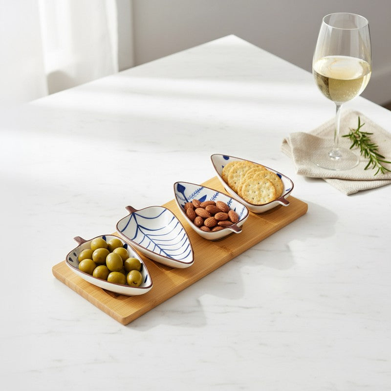 Rioware Ripple Edge Ceramic Platter (White,Blue) - Set of Four