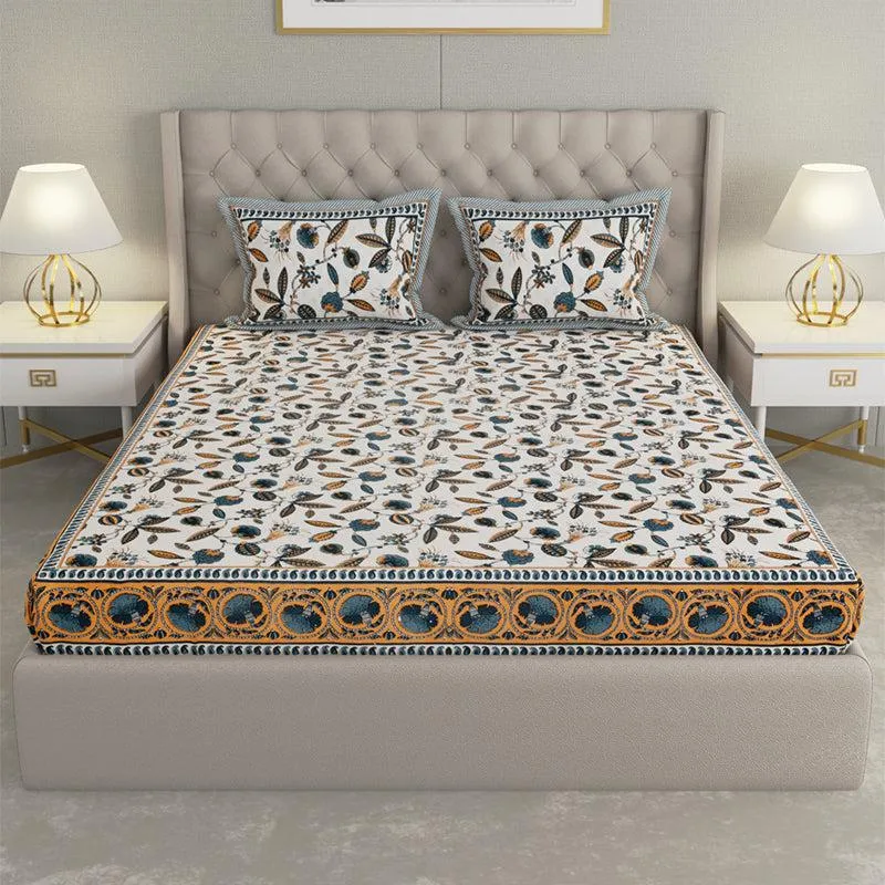 Suvarna Printed Cotton Bedsheet (Yellow) - 240 TC media 1