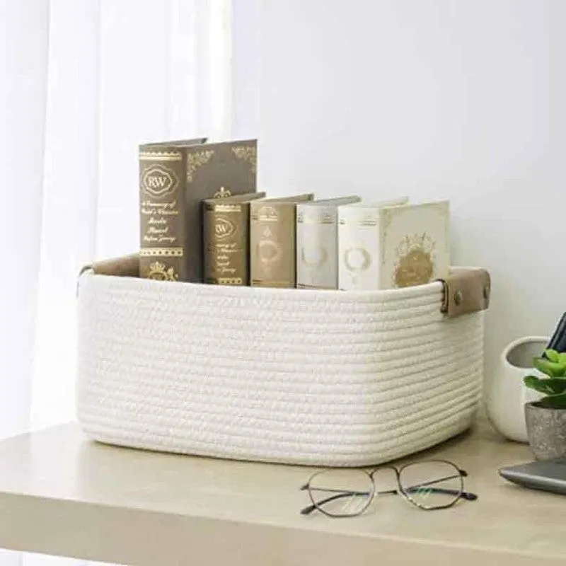 Cappucino Cotton Storage Basket - White media 1