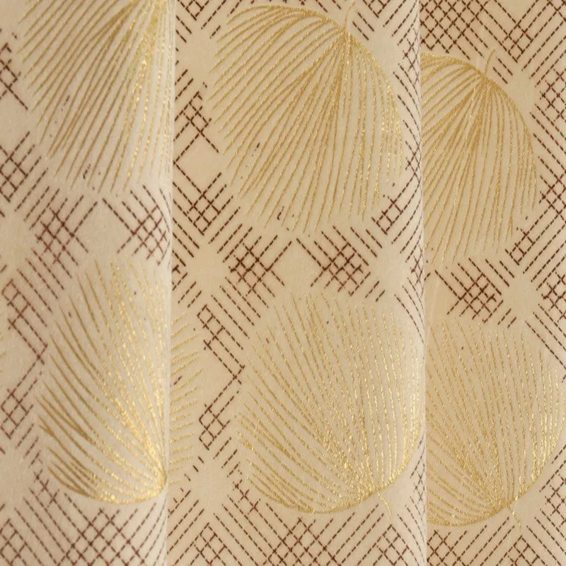 Glow Line Printed Velvet Curtains (Beige,Gold) - Set Of Two media 5