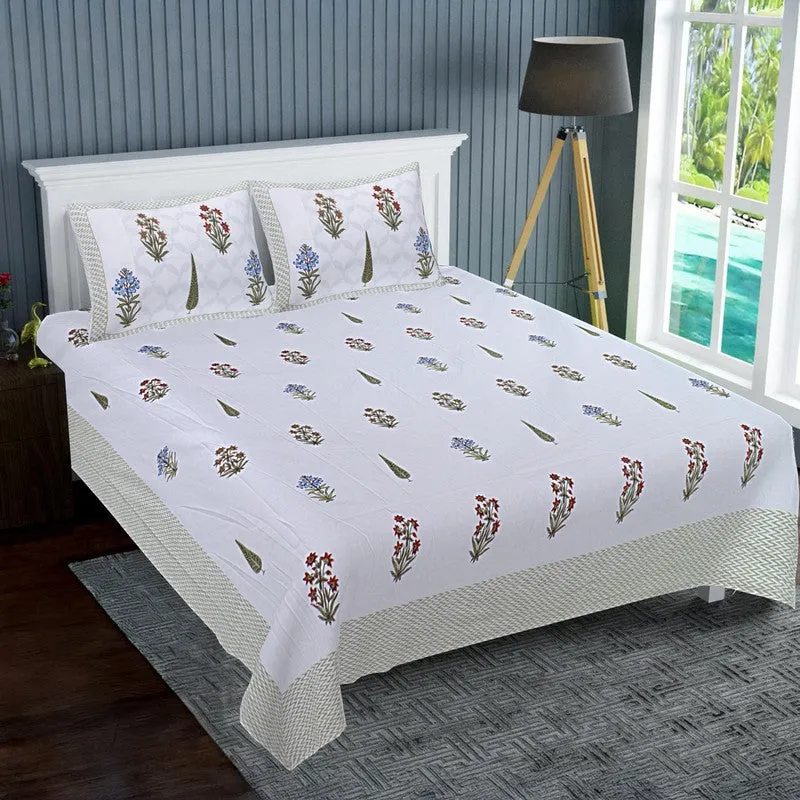 WhiteBloom Handblock Printed Cotton Bedsheet (Brown) - 400 TC media 1