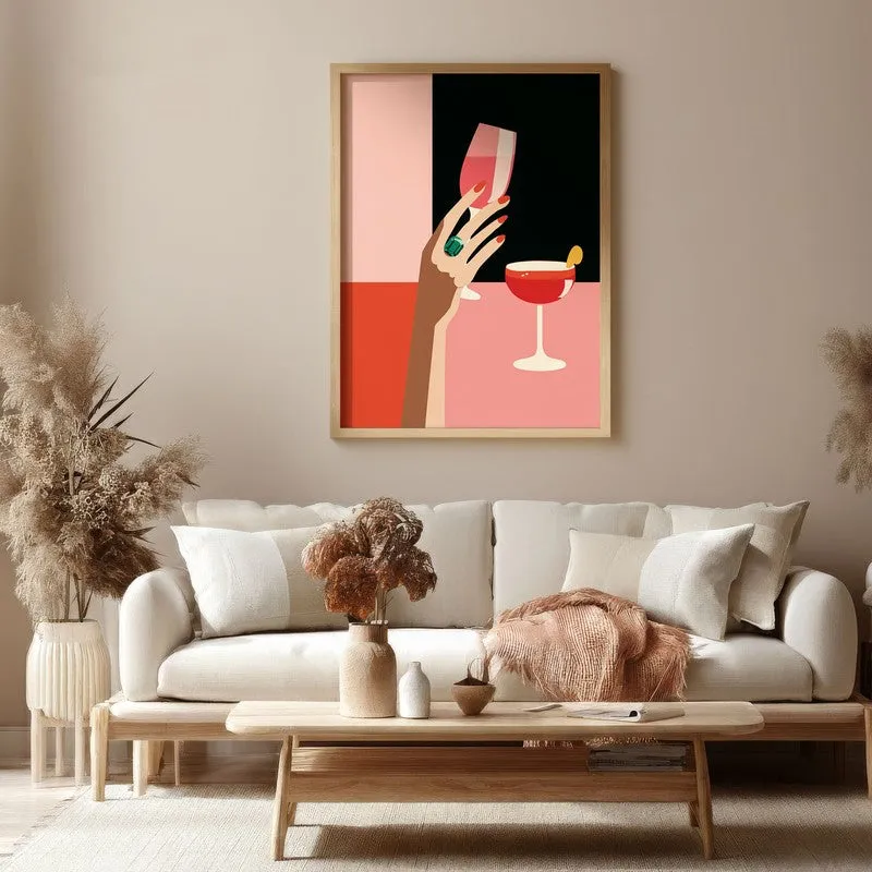 Vintara Wine Sip Illustration Canvas Wall Painting With Brown Frame media 4
