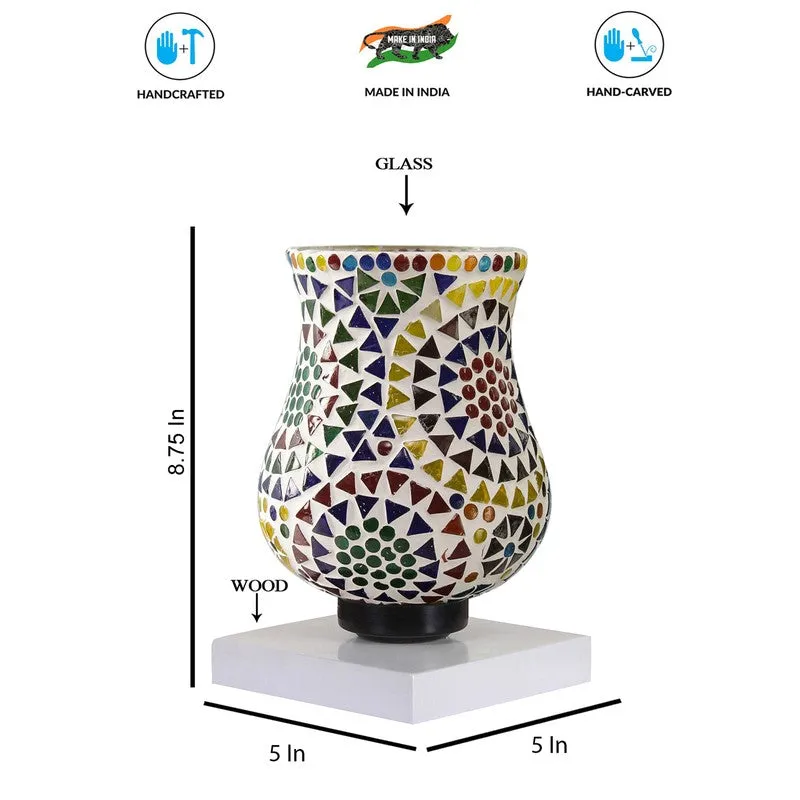 Glorite Mosaic Glass Table Lamp With Wooden Base - Multicolor media 9
