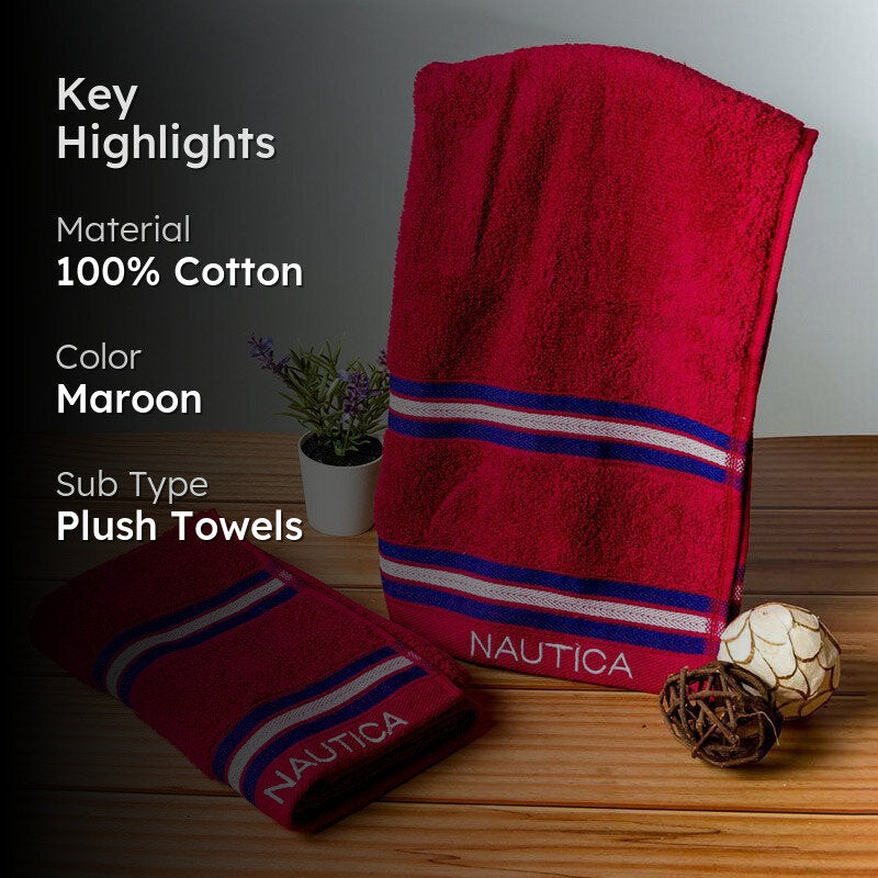 Nautica Dove Dual Down Cotton Hand Towel (Burgundy) - Set Of Two media 2