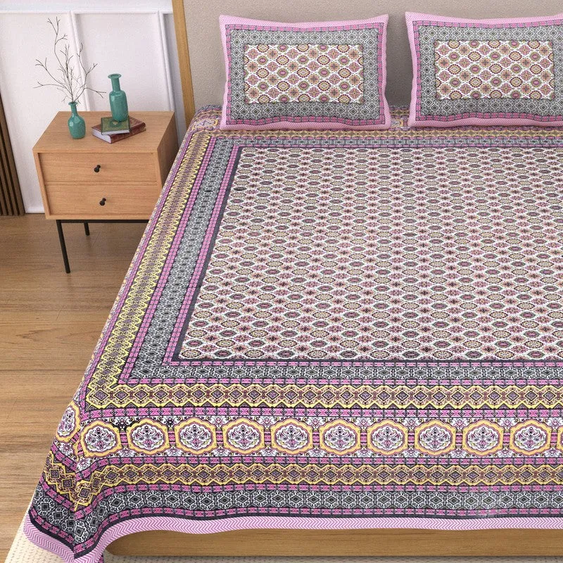 Restiq Ethnic Cotton Bedsheet (Pink)- 240 TC media 4