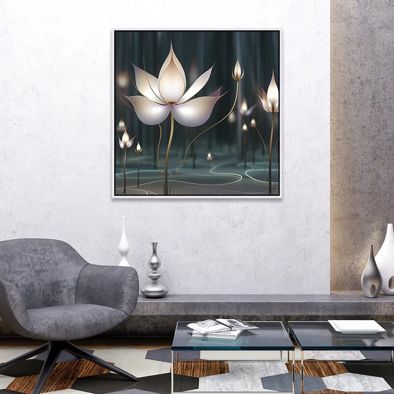 White Lotus Canvas Wall Art With Frame media 5