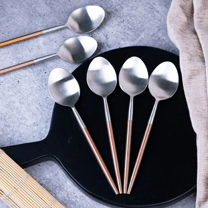 Stirling Stainless Steel Spoon Set (Silver & Brown) - Set Of Six media 1