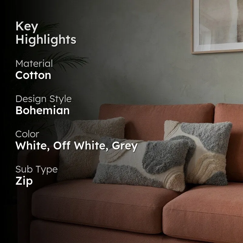 Soft Charm Tufted Cotton Cushion Cover (Grey) - Set of Three media 2