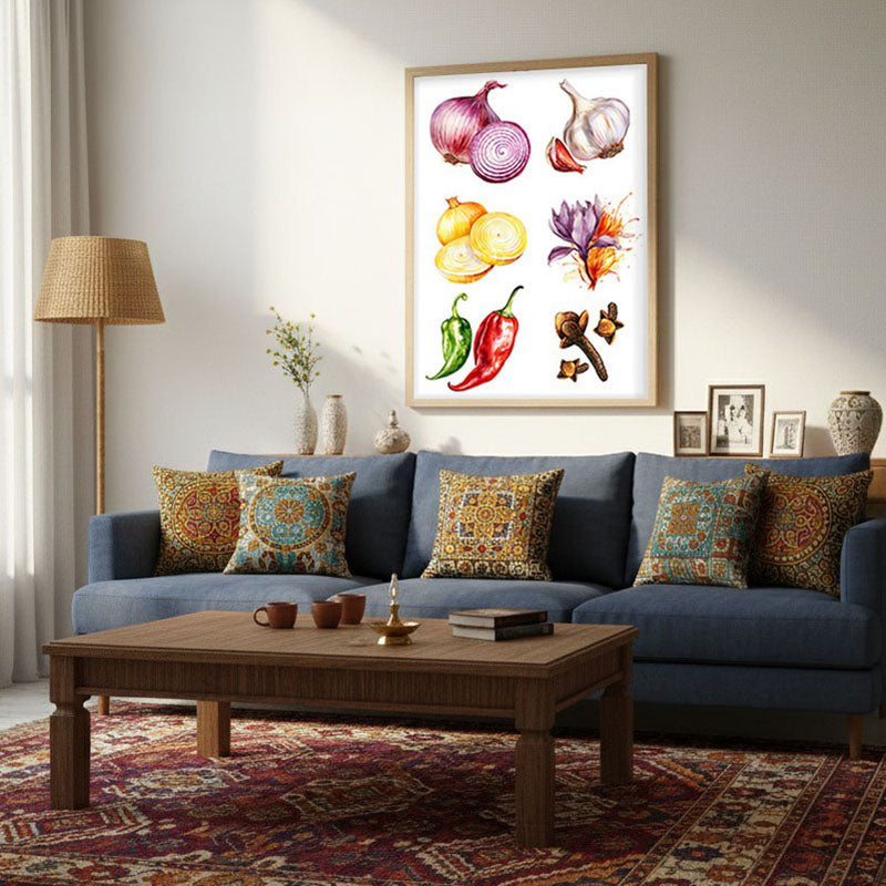 Allium Bouquet Framed Canvas Archival Canvas Wall Painting - Natural Brown Frame media 3