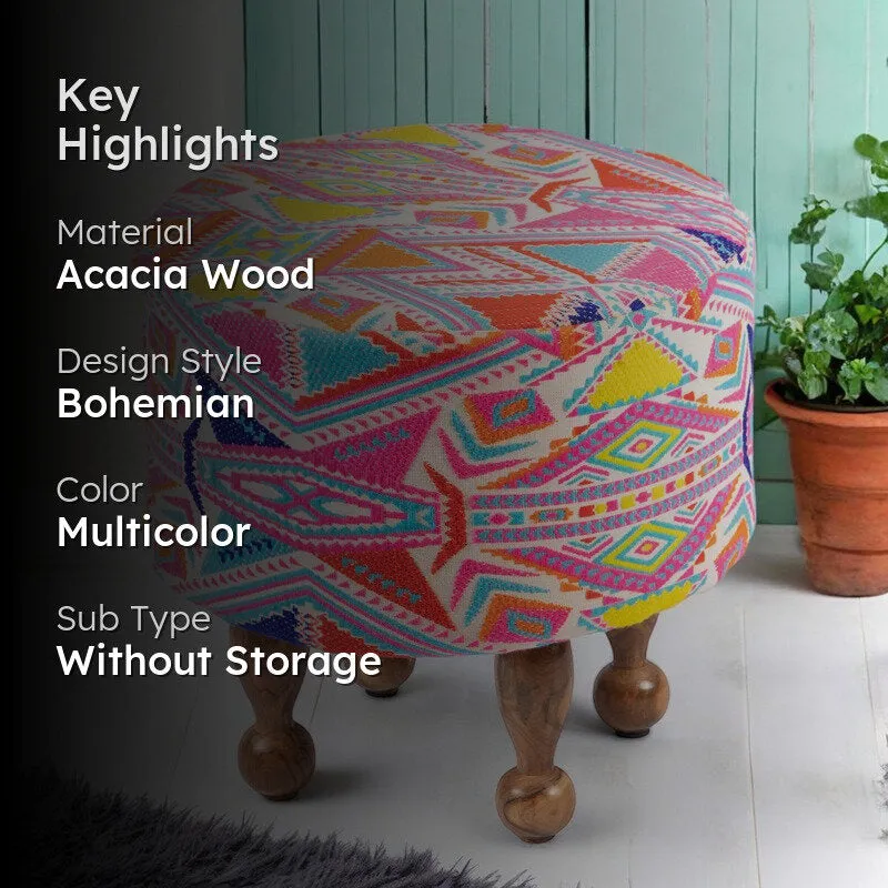 Iverix Acacia Wooden Ottomans - Multicolor media 2