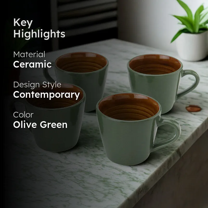 Karvaa Ceramic Tea Cup (175 mL Each)/Olive Green)- Set of Four media 2