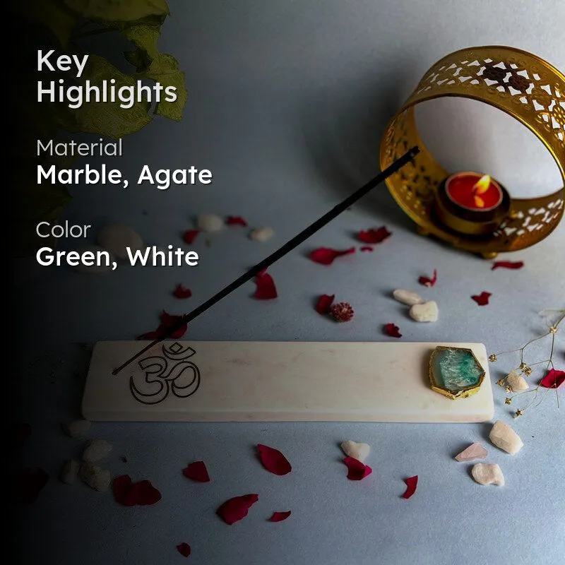 Om Marble Incense Holder With Agate Plating - Green media 2