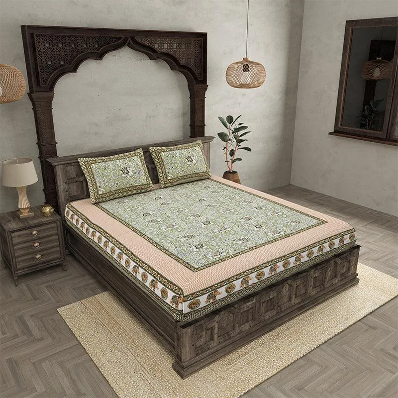 Yantra Ethnic Cotton Bedsheet (Green) - 180 TC media 1