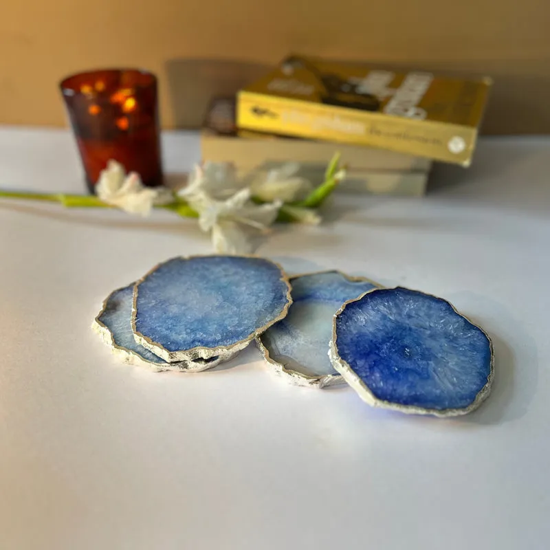Silasa Handcrafted Crystal Agate Coaster (Blue) - Set Of Four media 3
