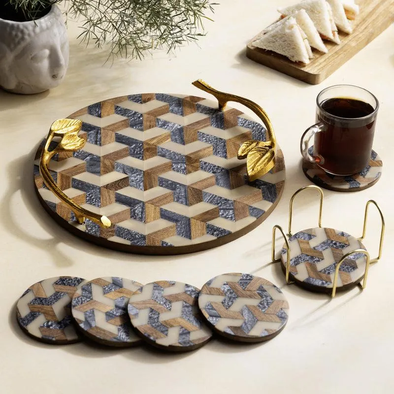Vara Ethnic Round MDF Platter With Coaster - Eight Piece Set media 1