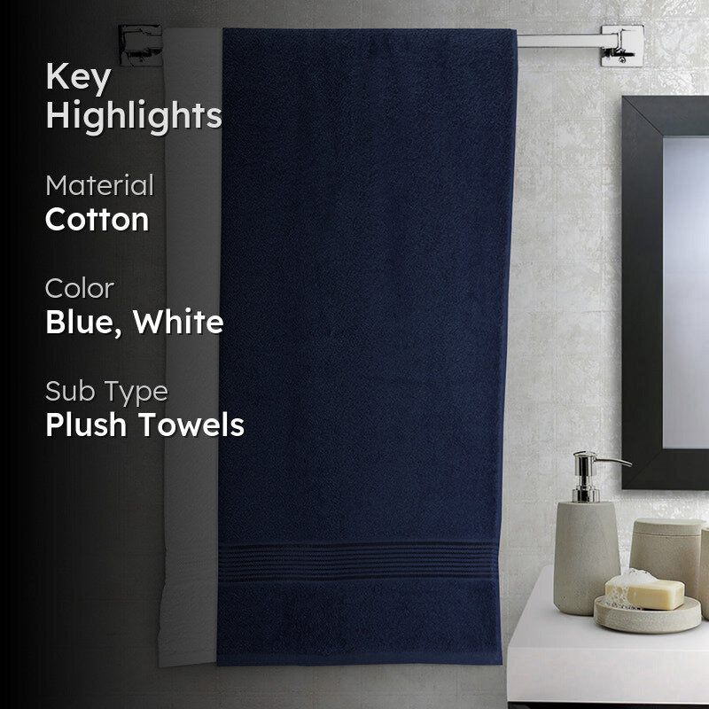Nuage Cotton Bath Towel (Navy Blue & White) - Set Of Two media 2