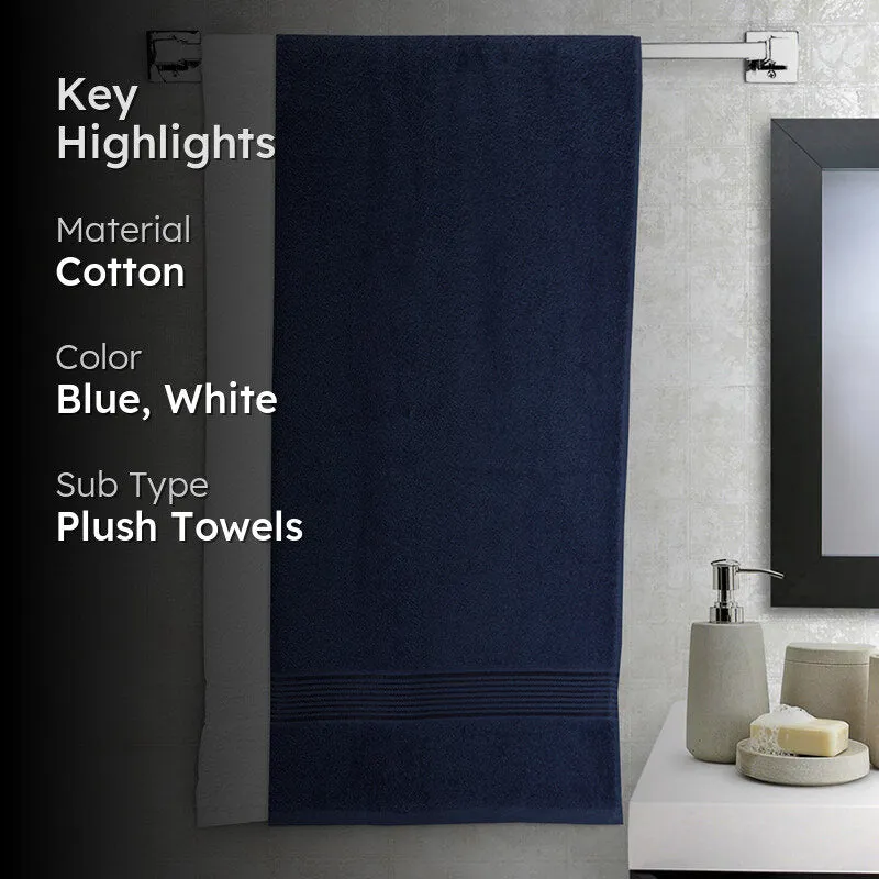 Nuage Cotton Bath Towel (Navy Blue & White) - Set Of Two media 2