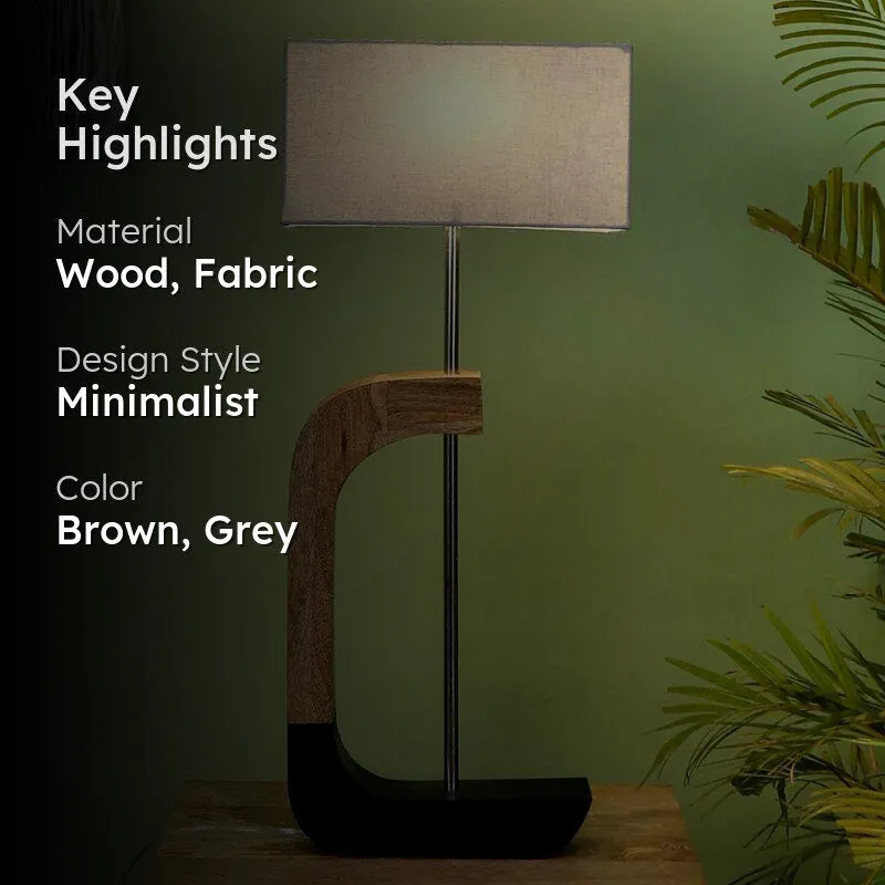 Elarc Wooden Table Lamp - Brown,Grey media 2