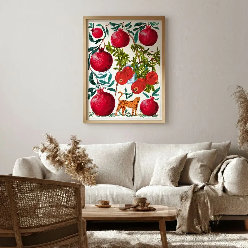 Pomoria Pomegranate Garden Illustration Canvas Wall Painting With Brown Frame media 6