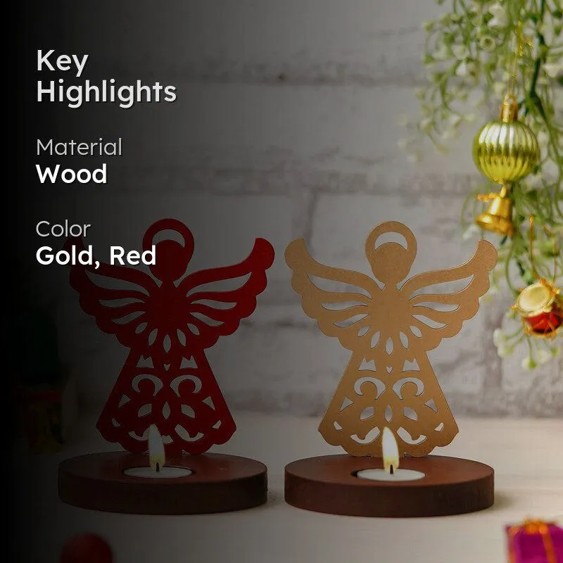 Seraphim Sisters Wood Christmas Tea Light Holder - Set Of Two media 2