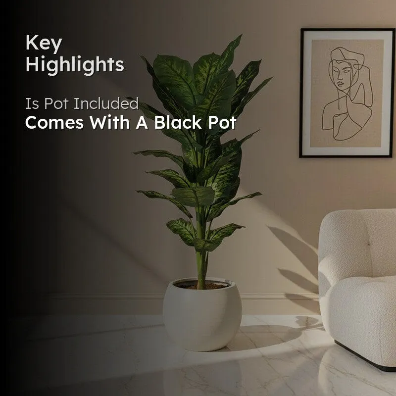 Faux Tuftroot Diffenbachia Plant With Black Plastic Pot - 4.59 ft media 2
