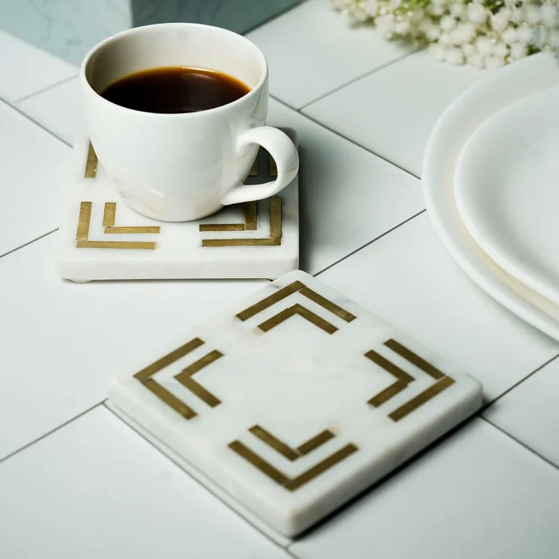 Cairn Marble Coaster With Brass Inlay - Set Of Two media 3