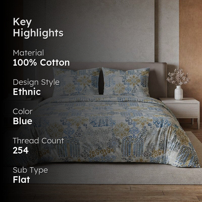 Duna Boheme Floral Cotton Bedsheet (Pastel Blue) - 254 TC media 2