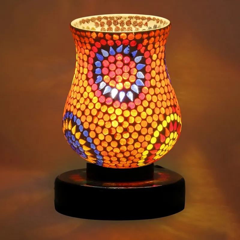 Crystalin Mosaic Glass Table Lamp With Wooden Base - Multicolor media 6