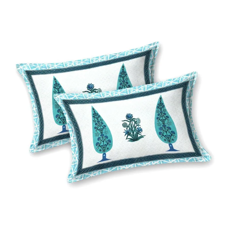 Jaipuro Cotton Bedsheet (Teal,White) - 240 TC media 4
