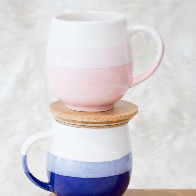 Wave Stoneware Coffee Mug (440 mL Each/Blue,Pink) - Set of Two media 4