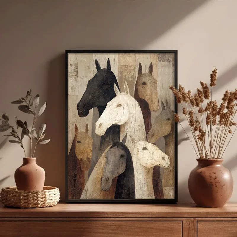 Herd of Horses Wall Painting With Black Frame media 5